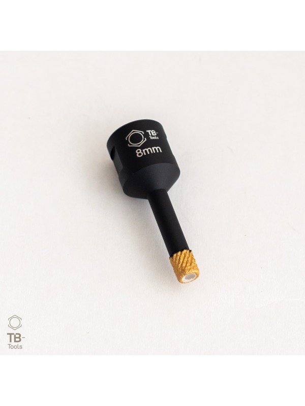 Profi Diamantbohrer 8 mm M14 GoldCut schräg liegend mit M14-Aufnahme und goldener Krone