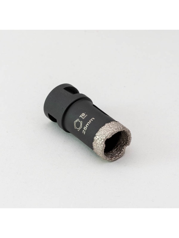 Profi Diamantbohrer 25 mm M14 SilverCut liegend, silbergraue Bohrkrone im Detail