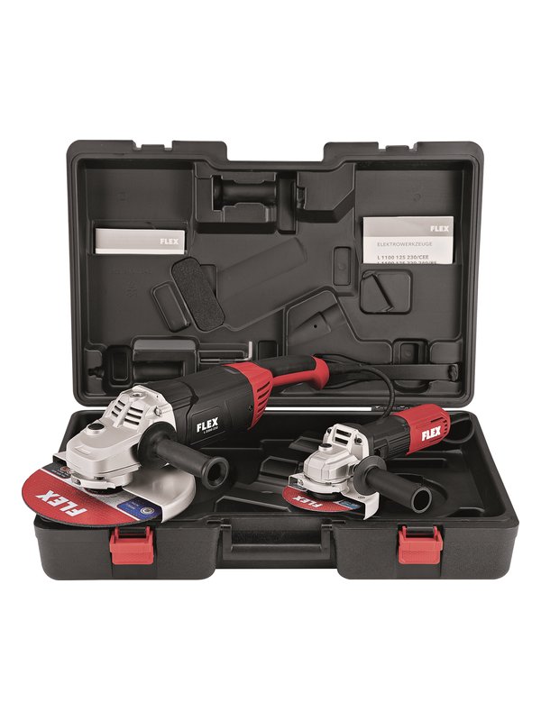 Meuleuses d’angle FLEX L 2200 230 et L 1100 125 dans le coffret ouvert