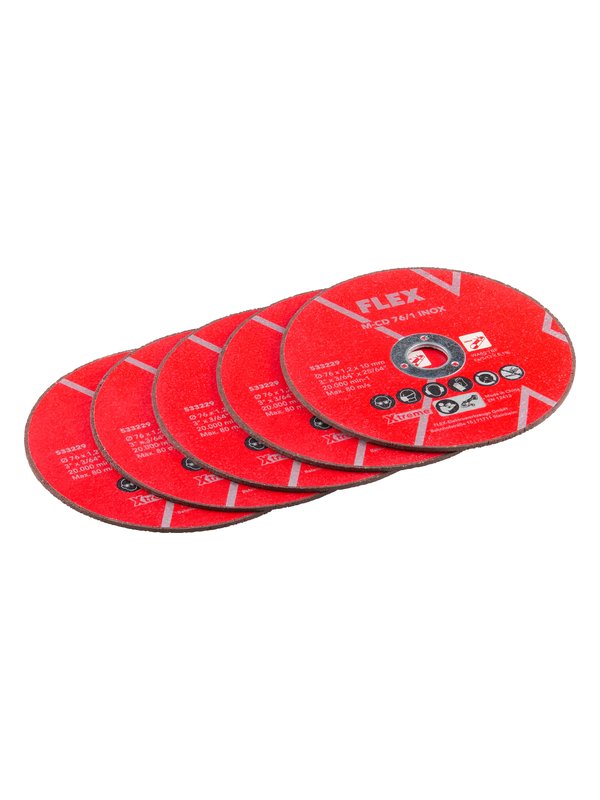 Fünf FLEX M-CD 76/1 INOX Trennscheiben Ø 76 mm, 1 mm, für Edelstahl und Stahl