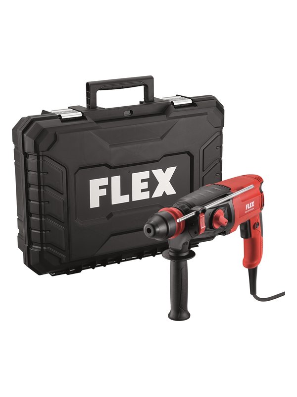 Perforateur-burineur FLEX CHE 2-28 R SDS-plus avec poignée supplémentaire devant le coffret de transport
