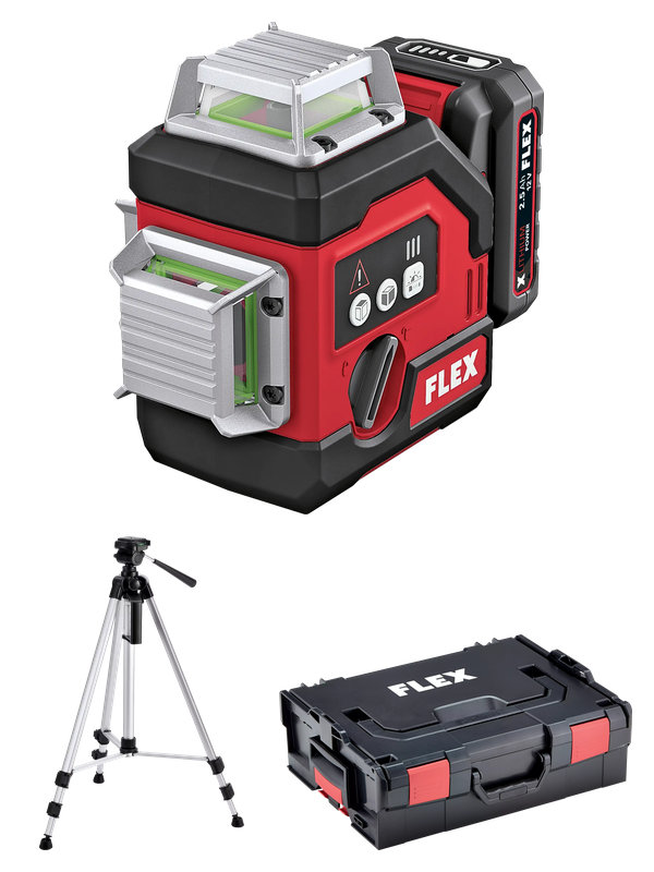 FLEX ALC 3/360-G/R 12 Akku-Linienlaser grün Set mit Akku AP 12/2.5 Ah, Stativ LKS 65-170 und L-BOXX 136