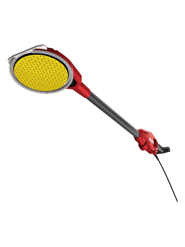 Girafe FLEX GE 6 R-EC, vue sur la tête de ponçage à segment avec couronne de brosses et papier abrasif auto-agrippant