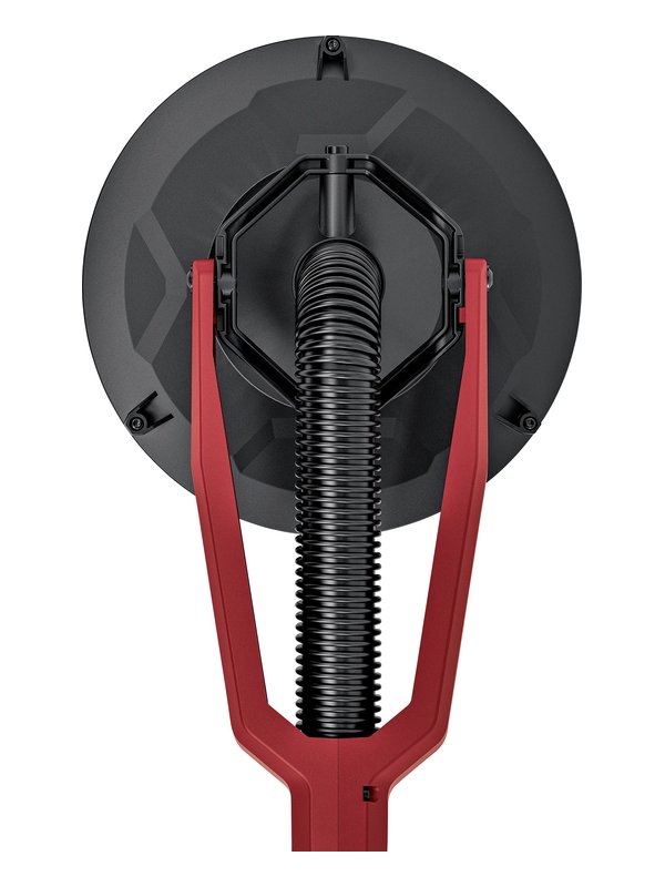 Rückseite des Exzenterschleifkopfs am FLEX Giraffe GE 6 X-EC mit Absaugschlauch und Gelenk