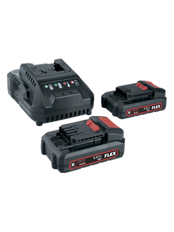FLEX Ladegerät CA 18-LD mit zwei Akku-Packs AP 18/2.5 Ah Li-Ion 18V