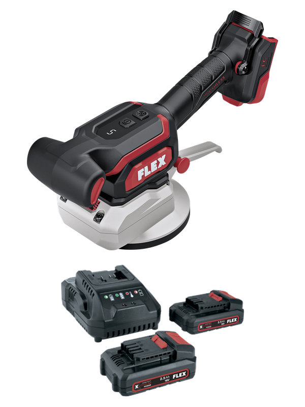 FLEX TV 18-EC Akku-Fliesenrüttler Set mit 2 Akkus AP 18/2.5 Ah und Ladegerät CA 18-LD